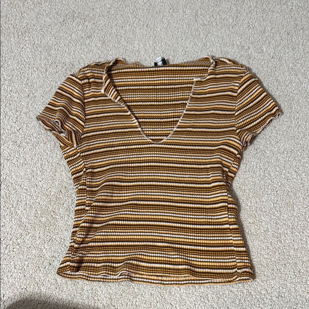 BDG Brown and Tan Fitted Ribbed T-Shirt